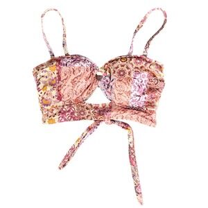 Shade & Shore Bikini Top Size 36C Paisley Print Underwire Pink Cottagecore Swim
